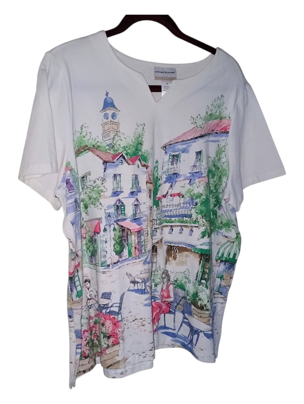 ALFRED DUNNER V-Neck T-shirt, Short Sleeves, Women's Size 1X, Cotton, Pre-owned